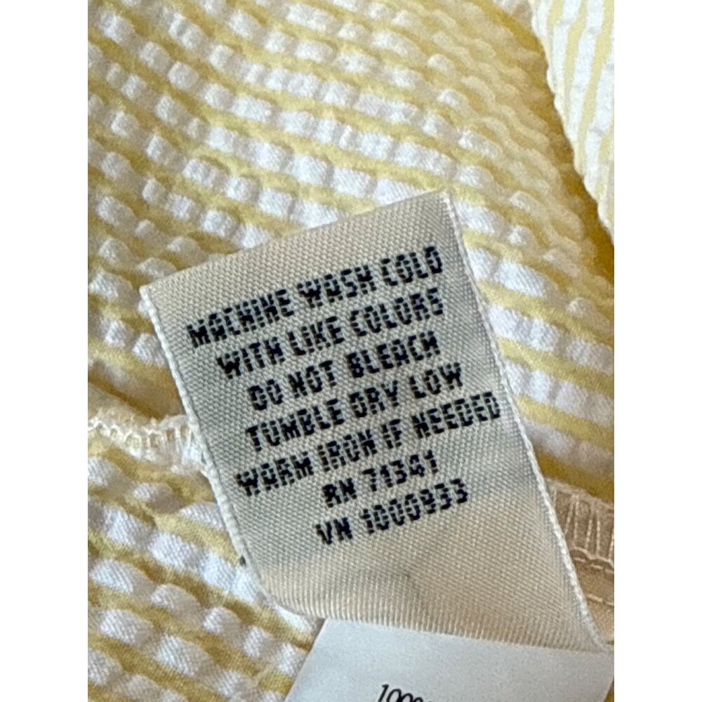 L.L. Bean Womens IX Yellow/White Striped Button-Down Seersucker Shirt  Cotton - Picture 5 of 7